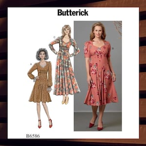 Sewing Pattern for Womens Dress -  Size 6 8 10 12 14 or 14 16 18 20 22 Empire Waist, Sweetheart Neck - UNCUT F/F - Butterick 6586  B6586