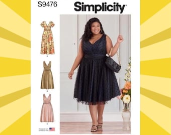 simplicity plus size formal dress patterns Sewing Pattern for Women Plus Special Occasion Dress - Size 18W 20W 22W 24W  or 26W 28W 30W 32W - UNCUT F/F - Simplicity 9476 S9476