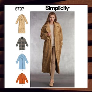 Sewing Pattern for Womens Coats - Size XS S M L XL (6-24) Lined, Over-Sized, Length Options - UNCUT F/F - Simplicity 8797 S8797