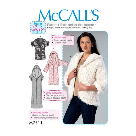 Easy Hooded Lined Jacket Sewing Pattern McCall's M7511 Etsy