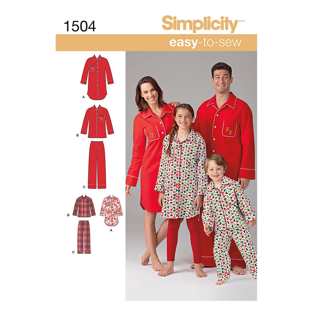 Sewing Patterns for Men, Women & Kids Pajamas Simplicity 1504 Adult XS ...