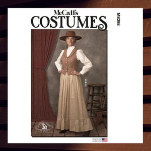 Sewing Patterns for Womens Old West Costume Top, Skirt, Vest - Size 8 10 12 14 16 or 18 20 22 24 26 - UNCUT F/F - McCalls 8398 M8398