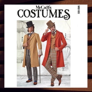 McCalls 8185 M8185 Sewing Pattern for Mens Victorian Gentleman Costume - Size S M L or XL XXL XXXL - Slim Coat Vest Pants - New Uncut F/F