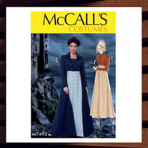Sewing Pattern for Womens Regency Dress - Size 6 8 10 12 14 or 14 16 18 20 22 Maxi Gown w/Coat or Jacket - UNCUT F/F - McCalls 7493 M7493