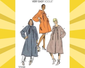 May include: A sewing pattern illustration featuring three women's coat designs. The coats are in orange, gray, and a plaid pattern. The text "VERY EASY VOGUE" and pattern number V9340 are visible.