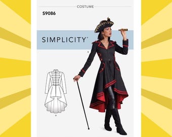 Sewing Pattern for Womens Coats - Size 6 8 10 12 14 or 14 16 18 20 22 Steampunk Gothic Pirate Coat - UNCUT F/F - Simplicity 9086 S9086