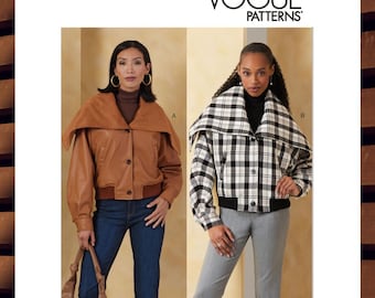 Sewing Pattern for Womens Jackets - Size XS S M L XL XXL (4-26) Lined Bomber Jacket with Oversized Collar - Uncut F/F - Vogue 2072 V2072