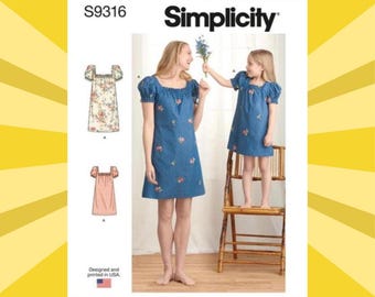Sewing Pattern for Mommy and Me Dresses - Size Misses 6 8 10 12 14 16 + Kids 3 4 5 6 7 8 (All Sizes) - UNCUT F/F - OOP Simplicity 9316 S9316