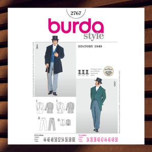 Sewing Pattern for Mens 1848 Historical Costume - Size 34 36 38 40 42 44 46 48 50 Jacket, Vest & Bib Front Pants - UNCUT F/F - Burda 2767
