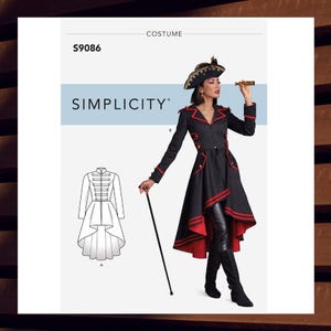 Sewing Pattern for Womens Coats - Size 6 8 10 12 14 or 14 16 18 20 22 Steampunk Gothic Pirate Coat - UNCUT F/F - Simplicity 9086 S9086