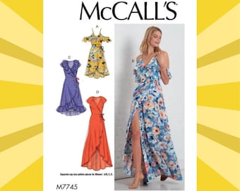 Sewing Pattern for Womens Wrap Dress - Size 6 8 10 12 14 or 14 16 18 20 22 in 2 Lengths - UNCUT F/F - McCalls 7745 M7745