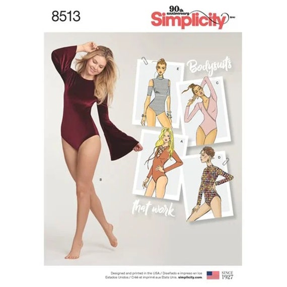 Simplicity 8513 Sewing Pattern for Womens Knit Bodysuits Size XS S M L XL  6-24 With Sleeve & Neckline Variations New UNCUT F/F 