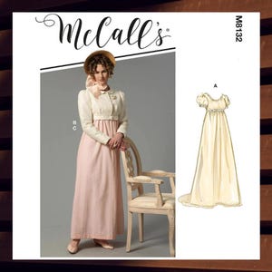Sewing Pattern for Womens Regency Dress - Size 6 8 10 12 14 or 14 16 18 20 22 Empire Waist Gown & Jacket - UNCUT F/F - McCalls 8132 M8132