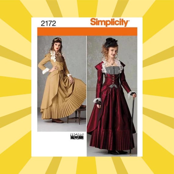 Sewing Pattern for Womens Steampunk Costume - Size 6 8 10 12 or 14 16 18 20 22 Coat, Bustier, Skirt - UNCUT F/F - Simplicity 2172 S2172