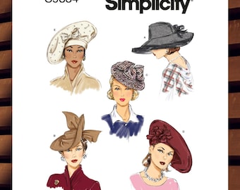 Sewing Pattern for Womens Hats - One Size - Retro 1930s and 1940s Hats in Five Styles - UNCUT F/F - Simplicity 9834 S9834