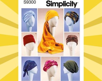Sewing Pattern for Womens Hats, Turbans and Headwraps - Size S,M,L (21 1/2"-23 1/2") 8 Styles - UNCUT F/F - Simplicity 9300 S9300