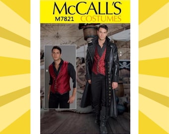 Sewing Pattern for Mens Coat & Vest - Size 38 40 42 44 or 46 48 50 52 Duster Coat, Vest w/Back Lacing - UNCUT F/F - McCalls 7821 M7821