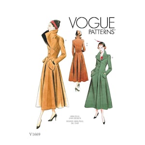 Vogue 1669 Reissued 1949 Sewing Pattern for Womens Coats - Size 6 8 10 12 14 or 14 16 18 20 22 Lined with Fitted Bodice - NEW UNCUT F/F