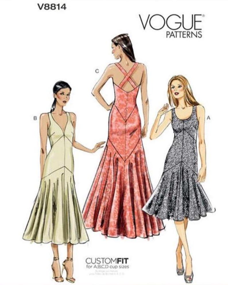 Vogue V8814 Misses Evening Dress in 3 Lengths with A, B, C and D Cups.  Paper Sewing Pattern, New, Uncut, Factory Folded