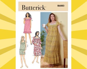 Sewing Pattern for Womens Nightgown, Top & Shorts - Size XS S M (4-14) or L XL XXL (16-26) - Uncut F/F - Butterick 6883 B6883