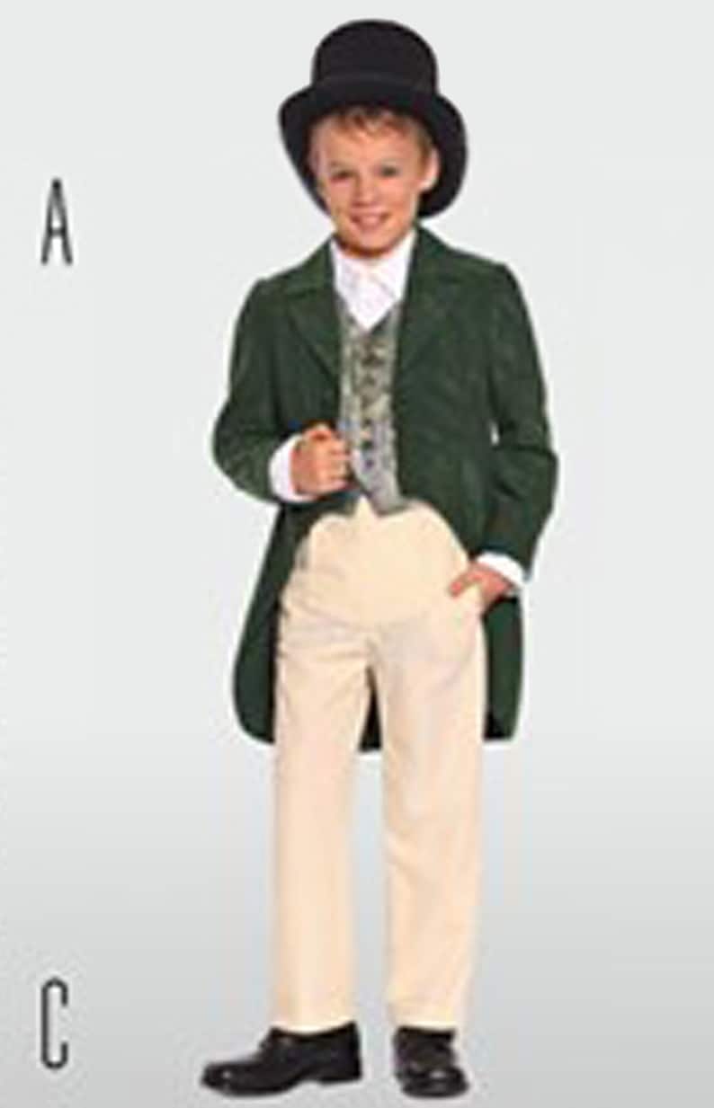 May include: A formal ensemble featuring a dark green tailcoat, a patterned grey vest, a white collared shirt, and cream-colored trousers. The outfit is completed with a black top hat and black dress shoes. The letter A is visible on the left.