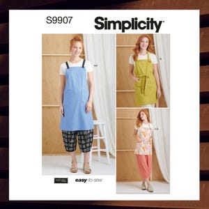 Easy Sewing Pattern for Womens Aprons and Pants - Size XS S M L XL XXL (4-26) - Uncut F/F - Simplicity 9907 S9907