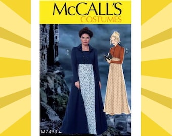 Patrón de costura para vestido de mujer estilo Regencia - Tallas 6 8 10 12 14 o 14 16 18 20 22 Vestido largo con abrigo o chaqueta - SIN CORTAR F/F - McCalls 7493 M7493