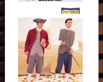 Sewing Pattern for Mens Colonial Costume  Size 32 34 36 or 38 40 42 or 44 46 48 Coat Vest Shirt Pants Hat - UNCUT F/F - Butterick 3072 B3072