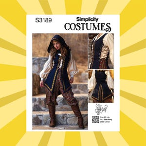 Sewing Pattern for Womens Fantasy Rogue Pirate Costume - Size 6-14 or 16-24 Top, Pants, Jerkin & Hood - UNCUT F/F - Simplicity 3189 S3189