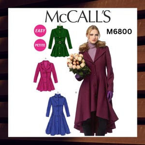 Sewing Pattern for Womens Coats - Size 6 8 10 12 14 or 14 16 18 20 22 Lined w/Detachable Collar & Hood - UNCUT F/F - McCalls 6800 M6800