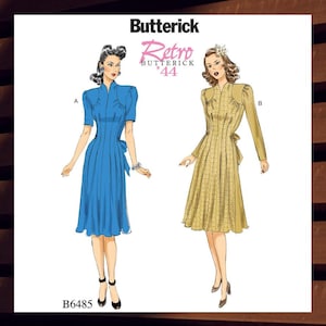 Sewing Pattern for Womens Dress - Size 6 8 10 12 14 Loose Fitting w/Front Tuck Pleats  - UNCUT F/F - Retro &#39;44 Butterick 6485 B6485