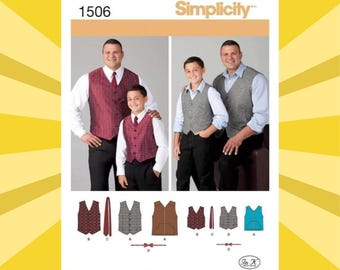 Sewing Pattern for Big Men and Husky Boys Vest, Tie & Bow Tie - Size Boy (S M L) + Men (1X 2X 3X 4X 5X) - UNCUT F/F - Simplicity 1506 S1506