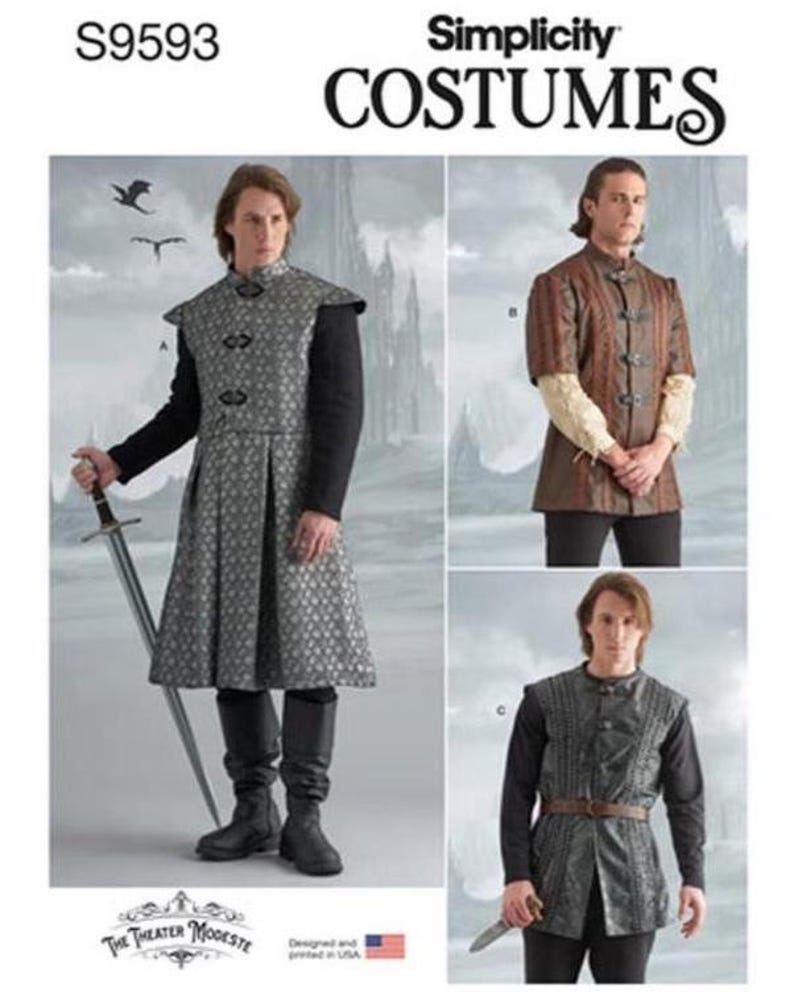 Simplicity S9593 Mens Medieval Coat, Jacket, Vest Costume. Paper Sewing Pattern. New, Uncut, Factory Folded.