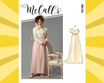 Sewing Pattern for Womens Regency Dress - Size 6 8 10 12 14 or 14 16 18 20 22 Empire Waist Gown & Jacket - UNCUT F/F - McCalls 8132 M8132
