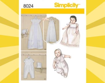 Sewing Pattern for Baby Christening Gown, Rompers & Bonnets - Size Preemie, NB, Sml, Med (Up to 21 lbs) - UNCUT F/F - Simplicity 8024 S8024