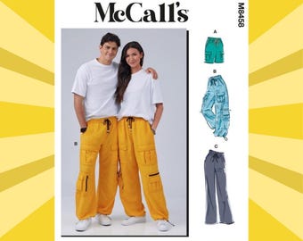 Sewing Pattern for Men & Womens Pants - Size XS S M L XL XXL (All Sizes) Pull-on Pants, Shorts w/Drawstring - Uncut F/F - McCalls 8458 M8458
