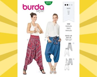 Sewing Pattern for Womens Pants, Harem Pants in 2 Easy Styles - Size 6 8 10 12 14 16 18 20 (EUR Size 32-46) - UNCUT F/F - Burda 6316