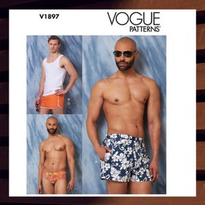 Sewing Pattern for Mens Swimsuits - Size S M L or XL 2X or 3X Swim Shorts or Briefs - UNCUT F/F - Vogue 1897 V1897