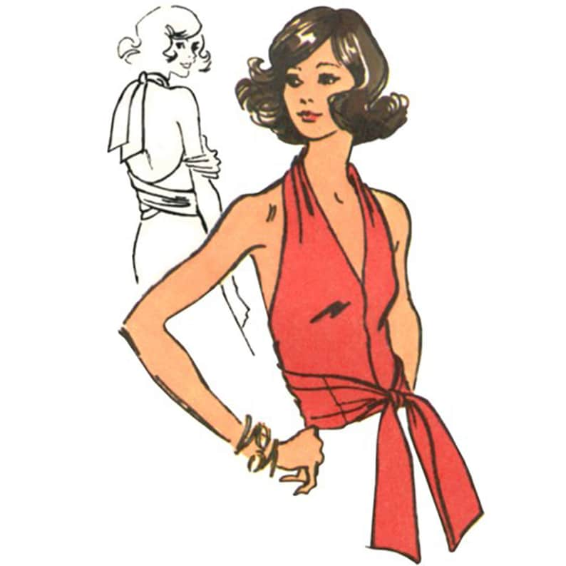 Simplicity 5555 / S5555 Retro 70s Sewing Pattern for Womens Halter Tops One Size Fits Most Jiffy Knit Wrap and Tie Top NEW UNCUT F/F image 4