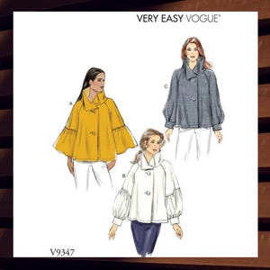 Very Easy Sewing Pattern for Womens Tops - Size XS S M (4-14) or L XL 2XL (16-26) Button Front Swing Tops - Uncut F/F - Vogue 9347 V9347