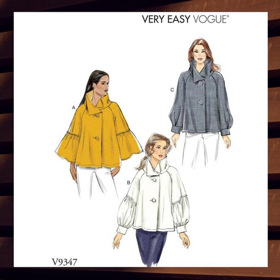 Very Easy Sewing Pattern for Womens Tops - Size XS S M (4-14) or L XL 2XL (16-26) Button Front Swing Tops - Uncut F/F - Vogue 9347 V9347