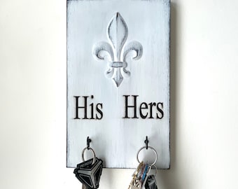 His and Hers Key Holder, Key Organizer, Key Hooks, Couples gift, Rustic Home Decor