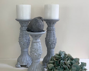 French Candleholders, Pillar Candleholder, Table Centerpiece, Mantle Decor, Set of 3