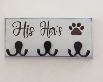 His Hers Dog Leash Holder, Key Ring Hanger, Dog Lover Gift, Key Holder, Wall Decor