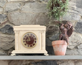 Painted Mantle Clock, Table Clock, Cottage Chic Office Clock,