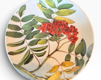 Arabia Finlandia Pihlaja Rowan Berry Wall Plate, Kirsi Brandt, decoración botánica escandinava de 8 pulgadas