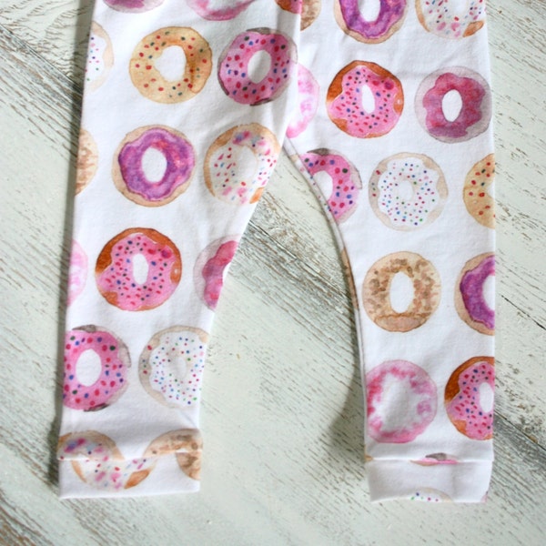 Donut Baby Leggings// Toddler Infant Leggings // Pink Sprinkles Donuts // Watercolor Pants