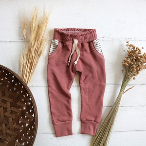 Organic Fig Purple Baby Joggers | Mauve Cozy Infant Leggings | Pink Girl Sweats | Fall Infant Pants | Girl Baby Shower Gift