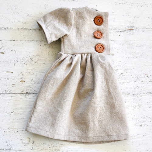 Tan Linen Baby Button Backed Dress Beige Infant Sleeved Etsy