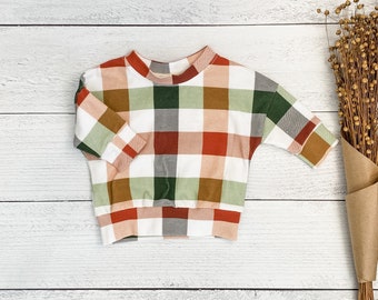 Toddler Christmas Gingham Pullover Crewneck | Winter Plaid Baby Sweatshirt |  Child Long Sleeve Shirt | Kid Fall Outfit | Infant Holiday